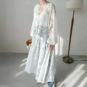 원피스 스커트 긴팔 일본 여자쉬폰원피스 벌룬소매 러블리 봄여름 루즈핏 쉬폰 플레어 ible2