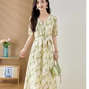 원피스 스커트 미디 하계 여자쉬폰원피스 쉬폰 플라워 퍼프 소매 기장 프린트 ible2