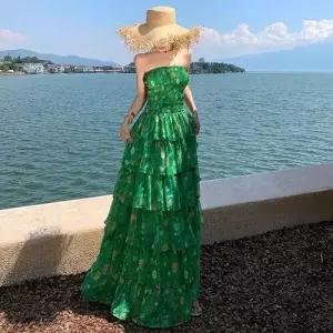 원피스 여름 롱스커트 튜브톱 여자쉬폰원피스 비치 케이크 ible2