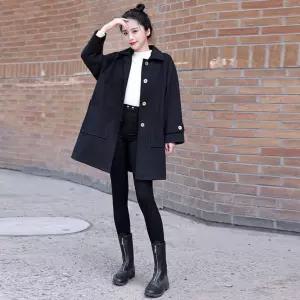 솜브레로스 여성용 하프 검정 모직 가을 코트 슬림핏 트렌치 DOS3