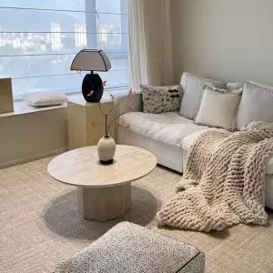 원형 테이블 천연대리석 라운지 탁자 거실 찻상 밥상 좌탁 원목 식탁 카페