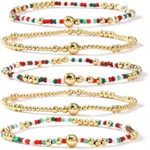 여성용 다인티 크로스 클로버 골드 구슬 진주 팔찌 스택 수제 보호 도금 스트레치 스태커블 패션 생일