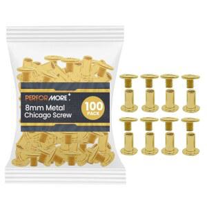 [미국배송] 시카고 나사 포스트 바인딩 100팩 스크랩북 사진 앨범 가죽 수리를 위한 8MM 황동 도금 금속