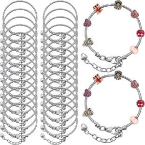 하트 모양 연장 체인(실버)이 있는 여성 DIY 조절 가능한 스네이크 참 팔찌용 히카러 20개
