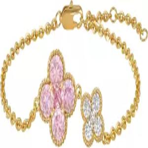 여성용 MYEARS 플라워 팔찌 골드 사이드 더블 네잎 클로버 링크 참 12개월 탄생석 큐빅 지르코니아 14K