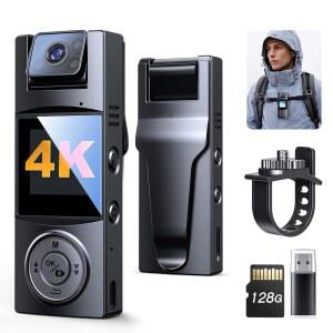 [미국배송] 180 회전 렌즈 4K/48MP 소형 바디 카메라 야간 투시 기능 강의 여행 반려동물 산책 및 야외 활동에 사용하기 쉬운 BOBLOV 카메라(4K-128GB)