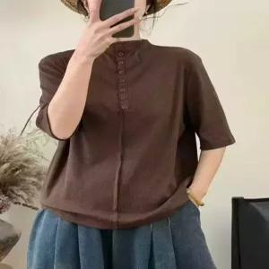 여성용 풀오버 반팔 티셔츠 폴라티 반폴라 봄여름 상의 솔리드 DUCHI2