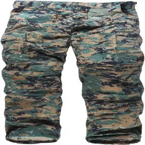 남성용 밀리터리 카무플라주 카고 팬츠 BDU 전술 바지 허리 조절 탭 및 밑단 스트링 포함 내구성 강화 낚시