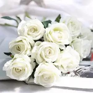 로즈가든 부케 벨벳 조화 화이트 셀프웨딩 장미 l 조화장식 인테리어조화 인조꽃 조화꽃