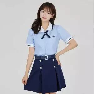 TBZ 스카이블루 반팔셔츠 블라우스 4버튼 버클치마 세라복