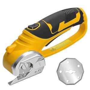 [미국배송] 무선 전기 가위 자동 천 절단용 카드보드 커터 전기 스테인리스 스틸 회전 칼날 2개 포함 가죽 카펫 플라스틱 절단 재봉용 파워