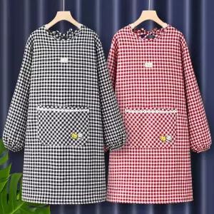 체크 긴팔앞치마 공방 카페 긴소매 작업복 원피스