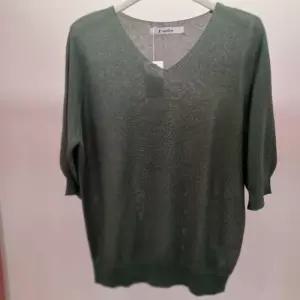 Latium HC06 얇고 시원한 메탈배색 LIN 브이넥 7부반팔 니트티 D2623sw07K