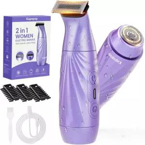 여성용 민감성 피부 무통 2-in-1 비키니 트리머 듀얼 헤드 전기 면도기 및 바디 퍼빅 언더암 페이셜 헤어용