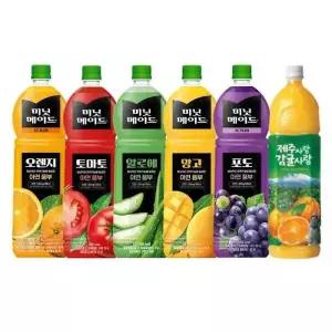 한번에먹자 미닛메이드 1.5l 6종 혼합 각 1개 / 오렌지+포도+망고+제주감귤+알로에+토마토 / 총 6개