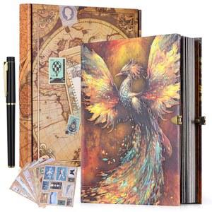 피닉스 신화 엠보싱 스크랩북 u2013 124페이지 레트로 스타일 DIY 메모리 사진 앨범, 커플을 위한 행운 어드벤처북, 기념일, 결혼식, 발렌타인데이 선물 (피닉스 럭 스타일)