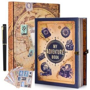 나의 모험 책 스크랩북 u2013 레트로 스타일 엠보싱 사진 앨범 124페이지, 커플을 위한 DIY 메모리 여행 일지, 기념일, 결혼식, 발렌타인데이 선물 (미스틱 블루 어드벤처 스타일)