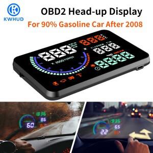 KWHUD 헤드 업 디스플레이 Obd2 자동차 Hud 디지털 속도계 RPM Tacho 수온 측정기 앞 유리 프로젝터 전자