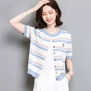 하계 여자 니트 프린트티 쿨링 카디건 반팔 티 캐릭터 자수 스트라이프 쇼트 상의 원픽2