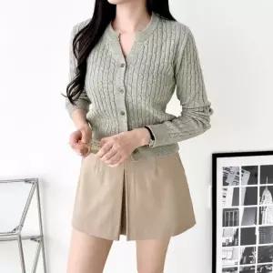 바넨스 하프 케이블 꽈배기 가디건울 니트 데일리간 겨울 절기 라운드넥 브이넥 카라