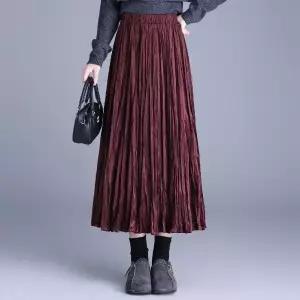 여성 스커트 가을 쉬폰 허리밴딩 슬림핏 A라인 러플 벨벳 플리츠 원픽3