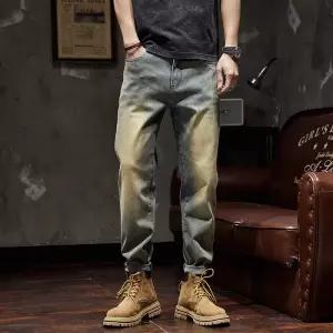 남자청바지 빈티지 빅사이즈 9부 데님바지 탄력성 슬랙스 봄여름 스키니진 헤비 워싱 심쿵마켓