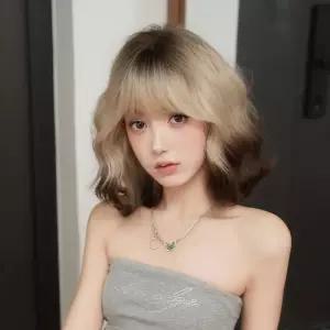 여성가발 그라데이션 흰커피색 화섬 정수리 염색 풀커버 모조 웨이브 단발 심쿵마켓