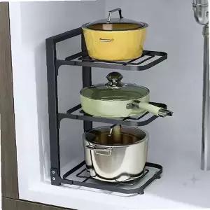 주방 수납 선반 냄비 프라이팬 정리대 3단 벽면 부착 공간 활용 주방용품 보관