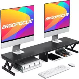 에르고포커스 듀얼 모니터 스탠드 라이저 대형 우드 트 수납공간 튼튼한 스틸 멀티 스크린 데스크탑 정리함