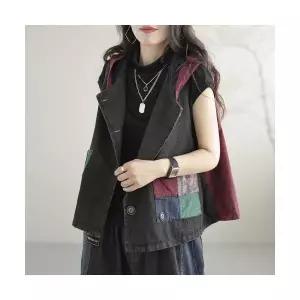 타노스여자 데일리룩 조끼 캐주얼 봄가을 데님 후드 민소매 빈티지 코트 KUK1