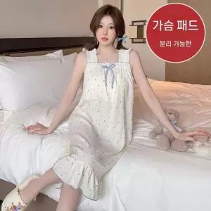 픽호샵 스커트 하계 커플 잠옷세트 일한 빅사이즈 오버핏 슬립 편안한 하트 나시 패드 프린세스룩 꾹1