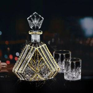 남성용 핸드 페인팅 골드 디캔터 세트 - 위스키 디캔터, 와인 에어레이터 및 잔 2개, 주류 병, 버번 데킬라 크리스탈 구식 유리 2개