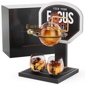 블랙 코트 스탠드와 2잔의 컵이 포함된 콜레아 농구 위스키 디캔터 세트, 남성, 아버지, 형제, 남편, 스포츠 애호가를 위한 스타일리시한 주류 선물 - 생일, 기념일, 크리스마스, 은퇴