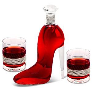 하이힐 슈즈 쉐이프 위스키 디캔터, 여성 선물용 고귀하고 우아한 디캔터로 다양한 음료 와인 보드카 750ml 디캔터 + 2pcs 350ml 잔 제공