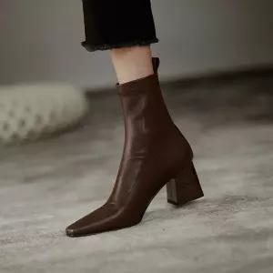 여성 스퀘어 삭스 스판 앵클부츠 118