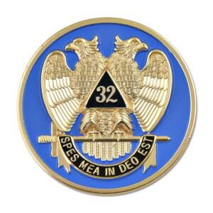 32도 스코티시 라이트 라운드 메이슨 오토 엠블럼 - [블루 & 골드][직경 3인치]