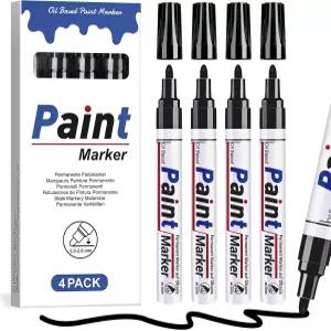 다파윈 블랙 페인트 펜 영구 마커 방수 4개의 금속 암석 목재 플라스틱 타이어 유리 패브릭 라벨 중간 팁