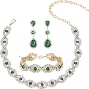 여성 라인스톤 크리스탈 주얼리 세트 테니스 디자인 초커 목걸이 링크 팔찌 눈물방울 귀걸이 웨딩 신부