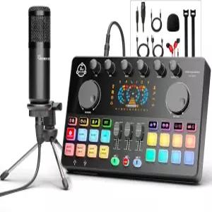 팟캐스트 장비 번들 3.5mm 스튜디오 콘덴서 마이크가 있는 RGB 오디오 인터페이스 PC 휴대폰 스트리밍 녹음