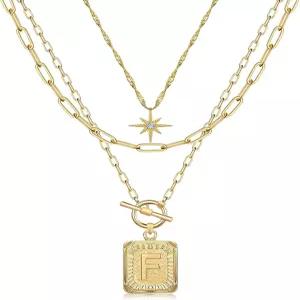 트렌디한 여성을 위한 MJartoria 레이어드 이니셜 목걸이 14K 골드 도금 황동 심플 스타 초커 스퀘어 레터