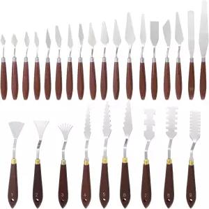 팔레트 나이프 세트 27개 스테인리스 스틸 아트 페인트 전문가용 주걱 페인팅 나무 손잡이가 있는 유화