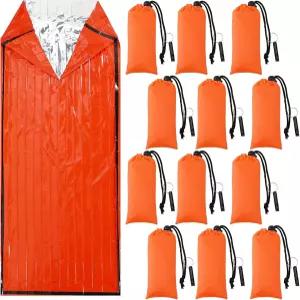 Qunclay 12 세트 비상 침낭 생존 바이비 자루 담요와 호루라기가 달린 가벼운 휴대용 열 가방 두꺼운