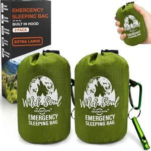 비상 호루라기가 달린 아이언스트라이프 비비 백 XL 방수 생존 침낭 내장 후드 및 보온병 - 찢어짐 펑크