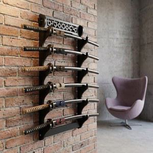 8단 벽걸이형 검꽂이 선반 지지대 나무 검대 사무라이 보관대 카타나 전시대 장식