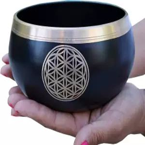 티베트 생명의 꽃 노래 그릇 망치 쿠션 세트 ~ 명상 요가 영적 치유 및 마음챙김을 위한 엑스트라 라지