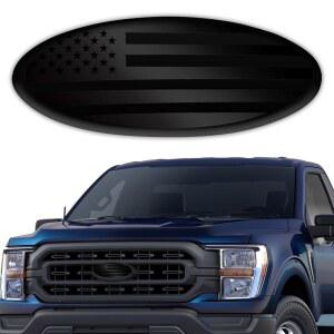 포드 F150 F250 F350 블랙 아메리칸 플래그 9인치 전면 그릴 엠블럼, 알루미늄 타원 오버레이 후면 테일게이트 데칼 배지(블랙)