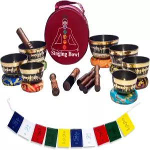 쿠시 티베트 노래 그릇 7종 세트 타도바티 수공예 만트라 음각 요가용 차크라 힐링 휴식 스트레스 해소