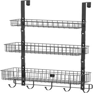 캐듀크 문 정리함 위에 블랙 오버 더 도어 바구니 보관용 타월 랙 욕실용 주방용 후크 3단 행거 5개 포함