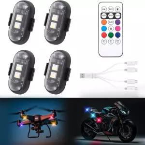 리모컨이 있는 4PCS 무선 LED 스트로브 조명 8가지 색상 방수 충돌 방지 USB 충전 경고등 자동차 드론 트럭