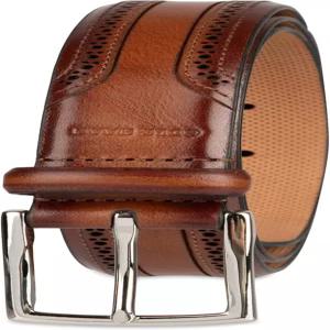 콜 한 남성용 가죽 드레스 벨트 - 작업 및 정장용 광택 브라운 황갈색 또는 코냑 스트랩